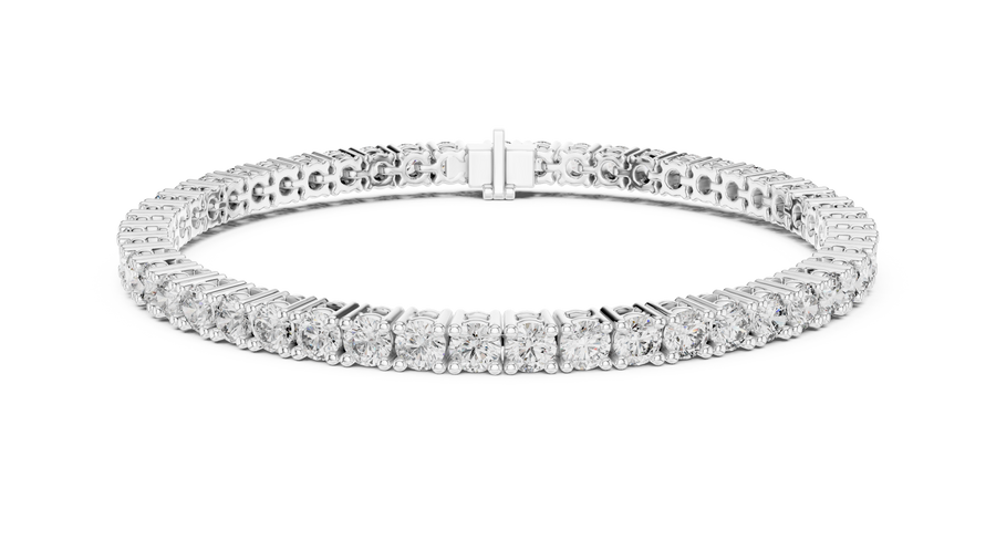 White gold 6.37 ct round cut lab grown diamond tennis bracelet, front view