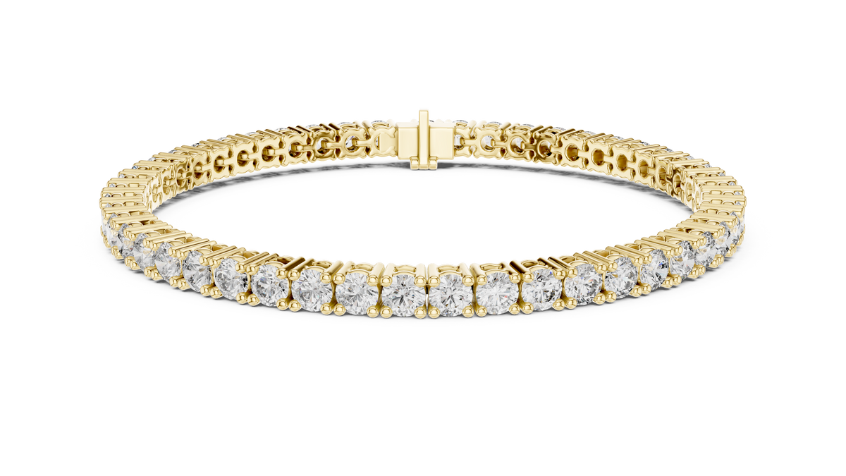 Yellow gold 6.37 ct round cut lab grown diamond tennis bracelet, front view