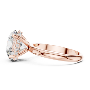 3.75 CT round lab grown diamond hidden halo engagement ring in rose gold, side view