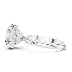 3.75 CT round lab grown diamond hidden halo engagement ring in white gold, side view