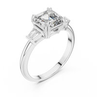1.94 CTW Emerald Cut Lab Grown Diamond Three Stone Ring with Baguettes