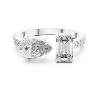 2.10 CTW Emerald and Pear Cut Lab Grown Diamond Toi et Moi Engagement Ring