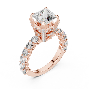 2 carat princess cut diamond engagement ring with round side stones in luxury setting