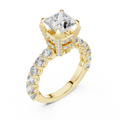 2 CT princess cut lab grown diamond engagement ring with pavé side stones in yellow gold, angled view