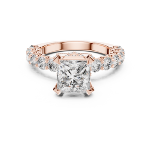 2 carat princess cut diamond engagement ring with round side stones in luxury setting