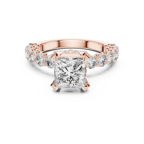 2 carat princess cut diamond engagement ring with round side stones in luxury setting