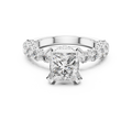 2 CT princess cut lab grown diamond engagement ring with pavé side stones in white gold, front view