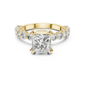 2 CT princess cut lab grown diamond engagement ring with pavé side stones in yellow gold, front view