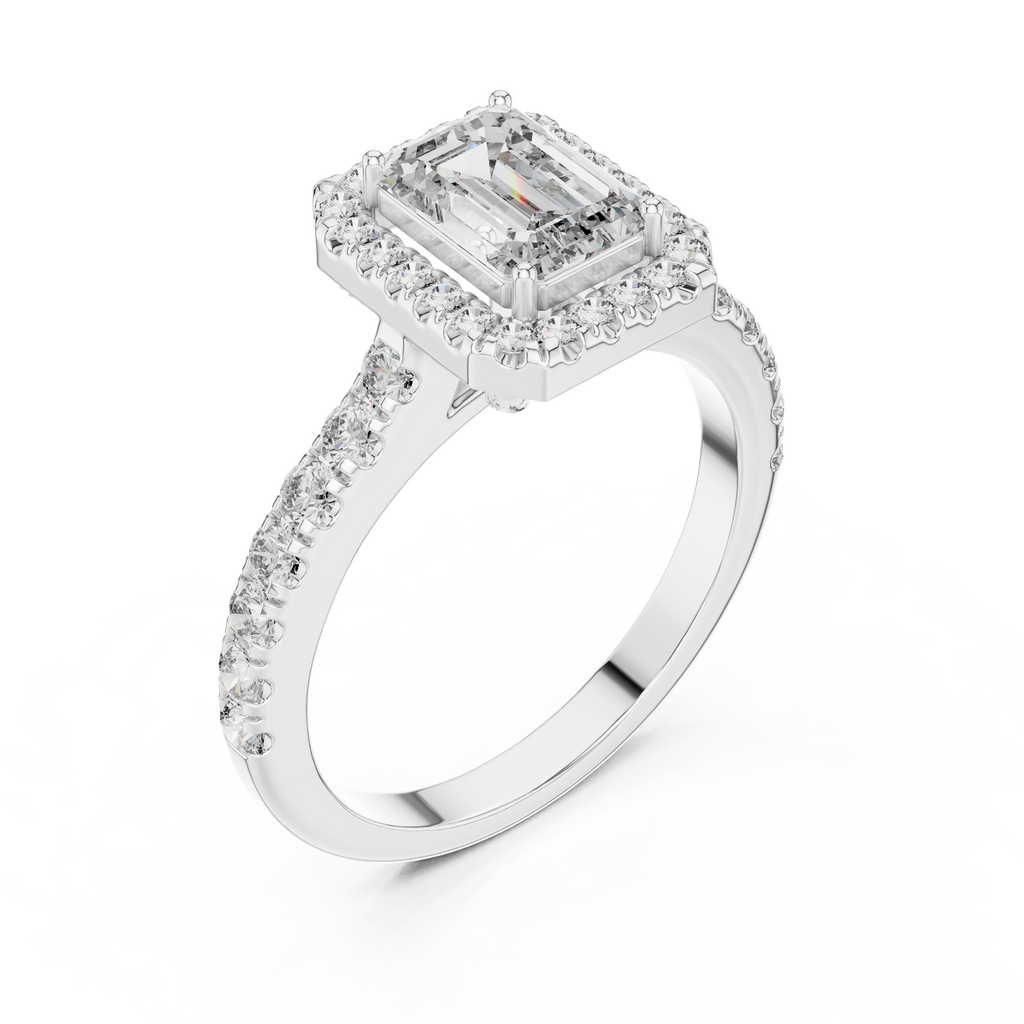 Emerald Cut Lab Grown Diamond Halo Ring