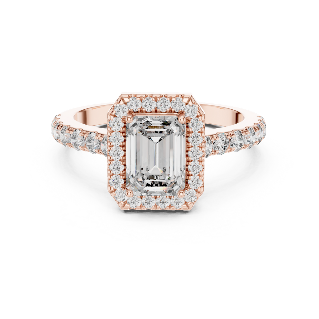 Emerald Cut Lab Grown Diamond Halo Ring