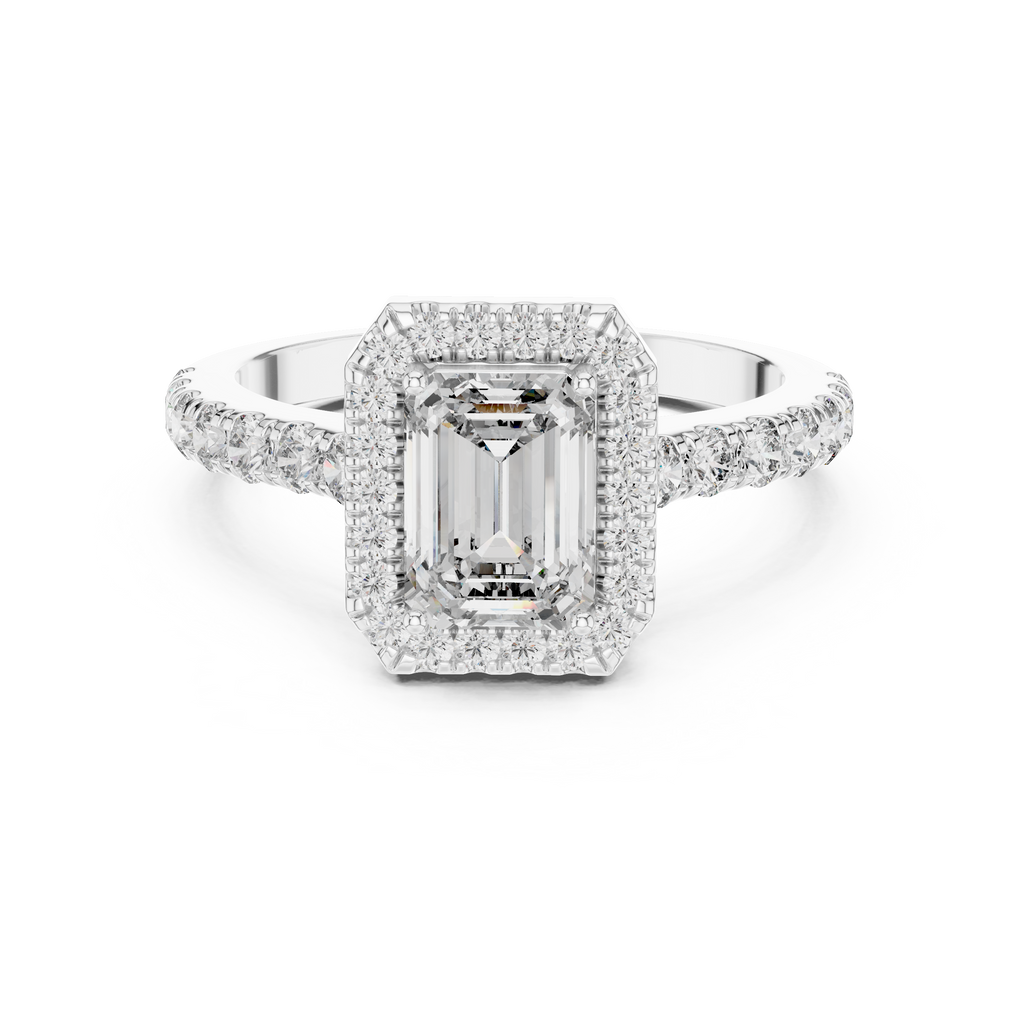 Emerald Cut Lab Grown Diamond Halo Ring