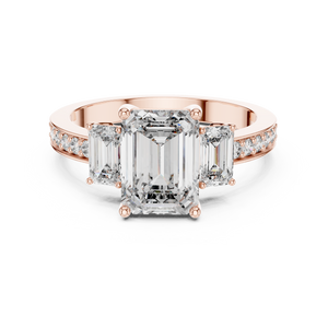 Three-Stone Emerald Cut Lab-Grown Diamond Ring in Rose Gold