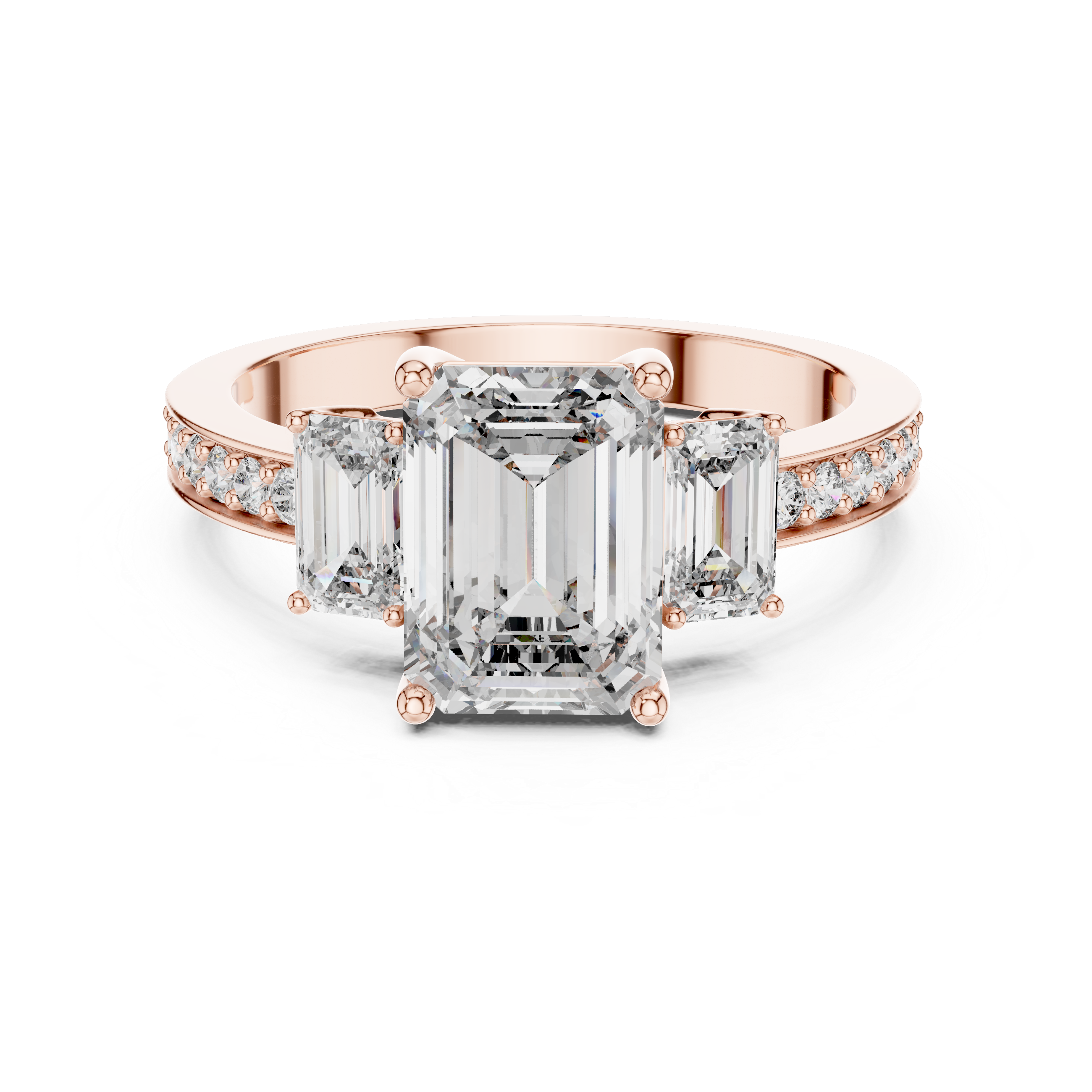 Three-Stone Emerald Cut Lab-Grown Diamond Ring in Rose Gold