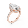 Pear-cut diamond halo engagement ring in rose gold setting
