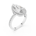 Pear-cut diamond halo engagement ring in white gold