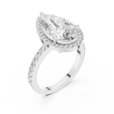 Pear-cut diamond halo engagement ring in white gold