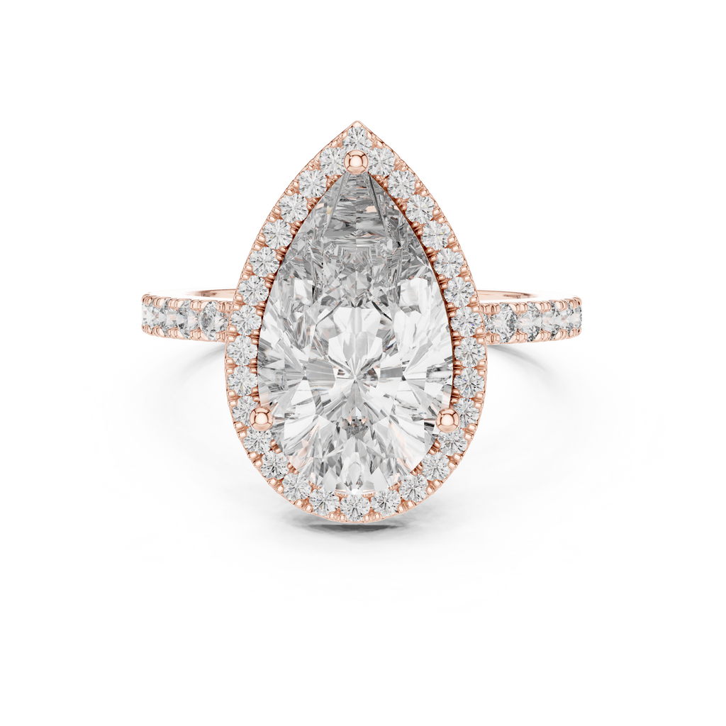 Exquisite pear brilliant cut diamond ring with hidden halo design