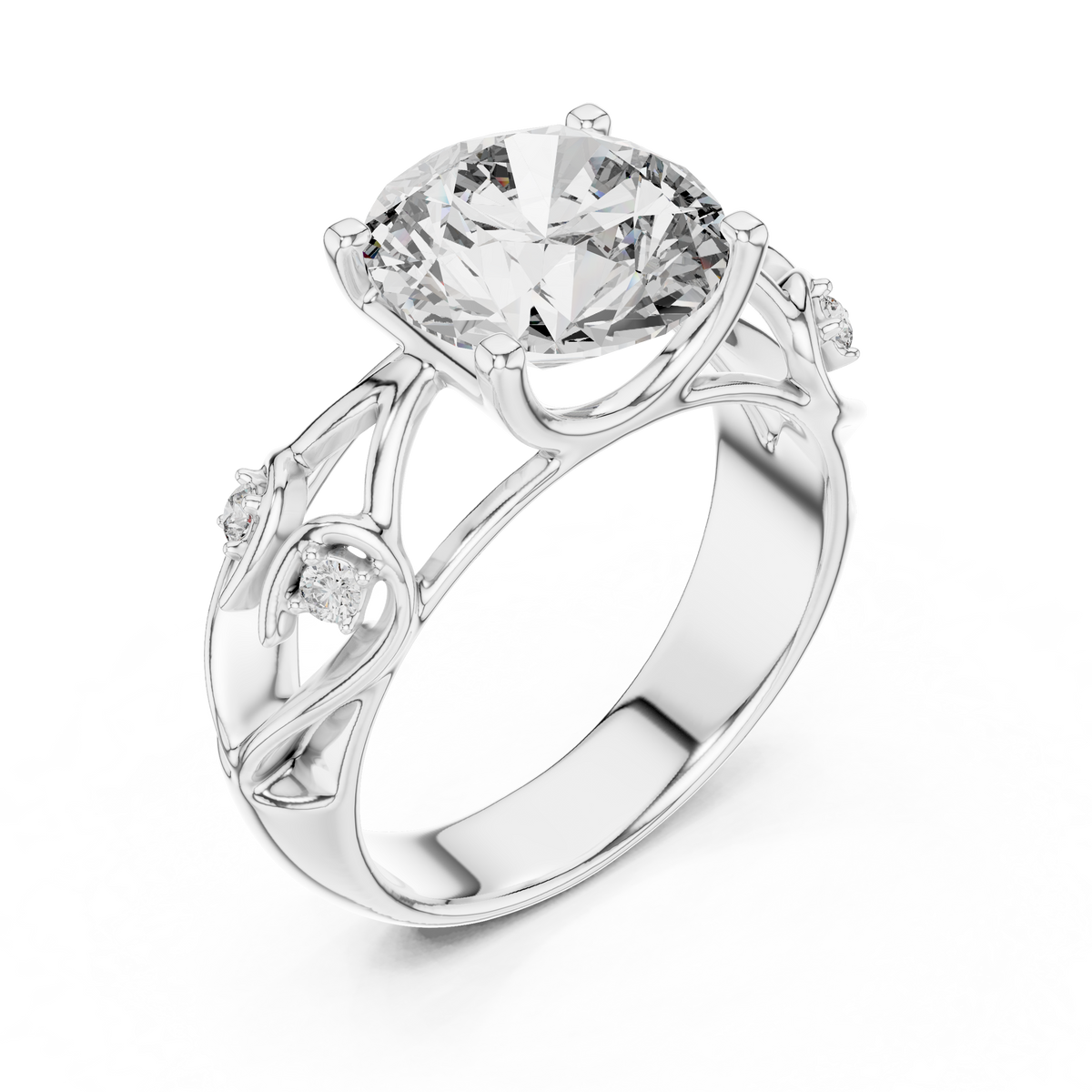 Solitaire Lab-Grown Diamond Engagement Ring with Intricate Filigree Band in White Gold