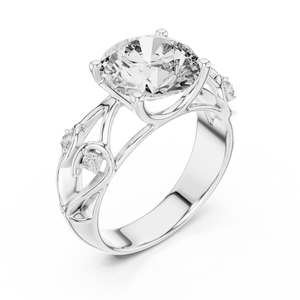 Solitaire Lab-Grown Diamond Engagement Ring with Intricate Filigree Band in White Gold