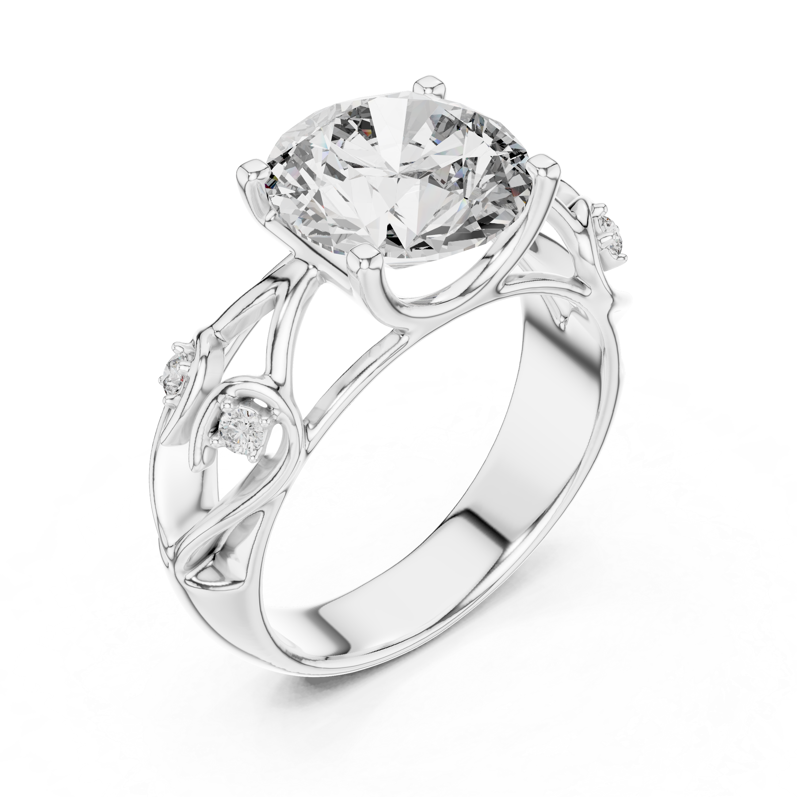 Solitaire Lab-Grown Diamond Engagement Ring with Intricate Filigree Band in White Gold