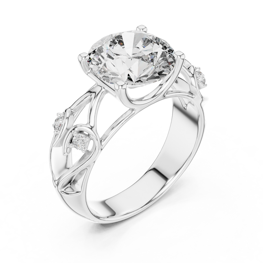 Solitaire Lab-Grown Diamond Engagement Ring with Intricate Filigree Band in White Gold