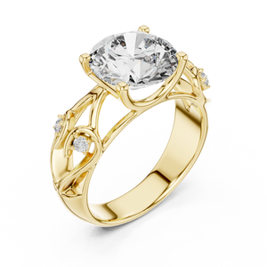 Solitaire Lab-Grown Diamond Engagement Ring with Intricate Filigree Band in Yellow Gold