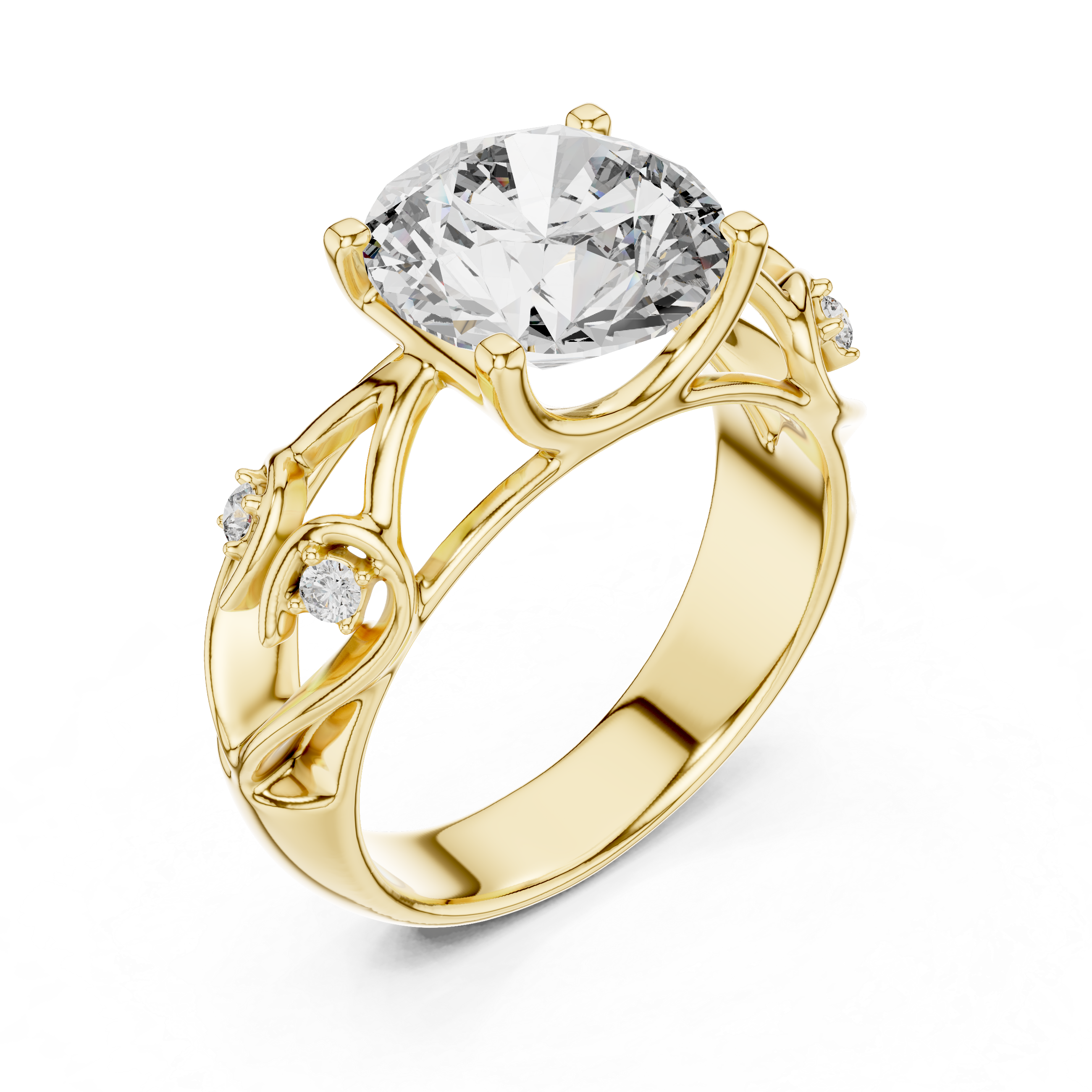 Solitaire Lab-Grown Diamond Engagement Ring with Intricate Filigree Band in Yellow Gold