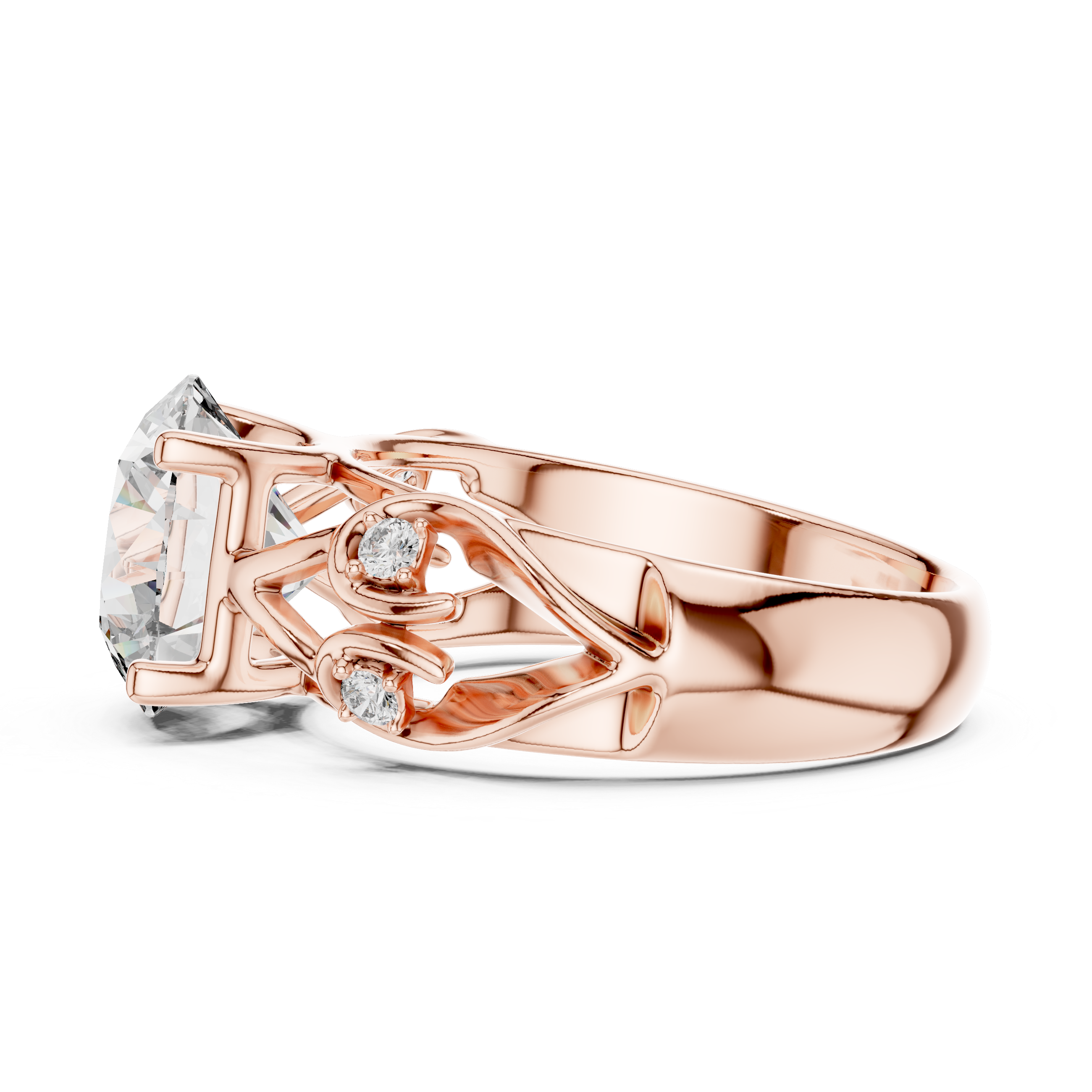 Solitaire Lab-Grown Diamond Engagement Ring with Intricate Filigree Band in Rose Gold