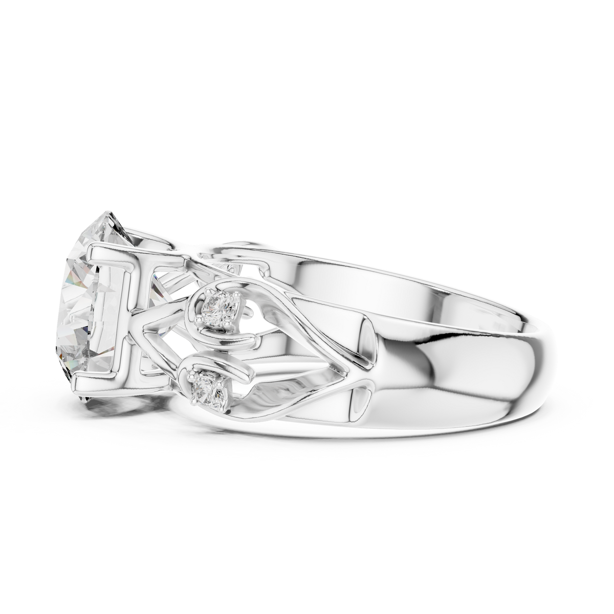 Solitaire Lab-Grown Diamond Engagement Ring with Intricate Filigree Band in White Gold