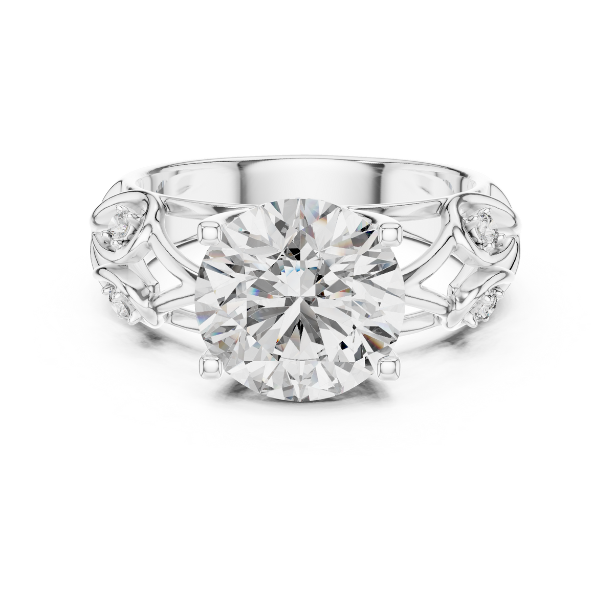 Solitaire Lab-Grown Diamond Engagement Ring with Intricate Filigree Band in White Gold