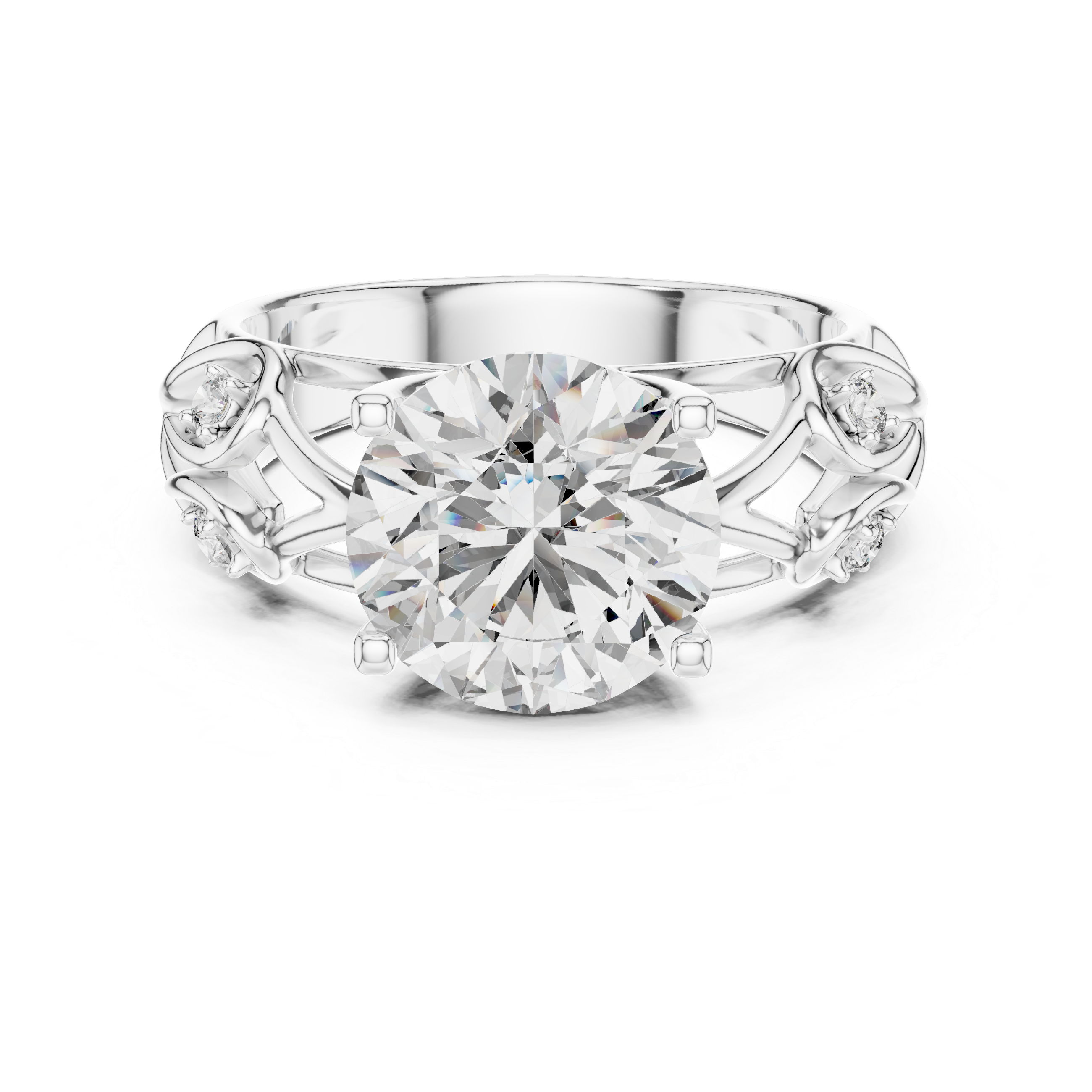 Solitaire Lab-Grown Diamond Engagement Ring with Intricate Filigree Band in White Gold