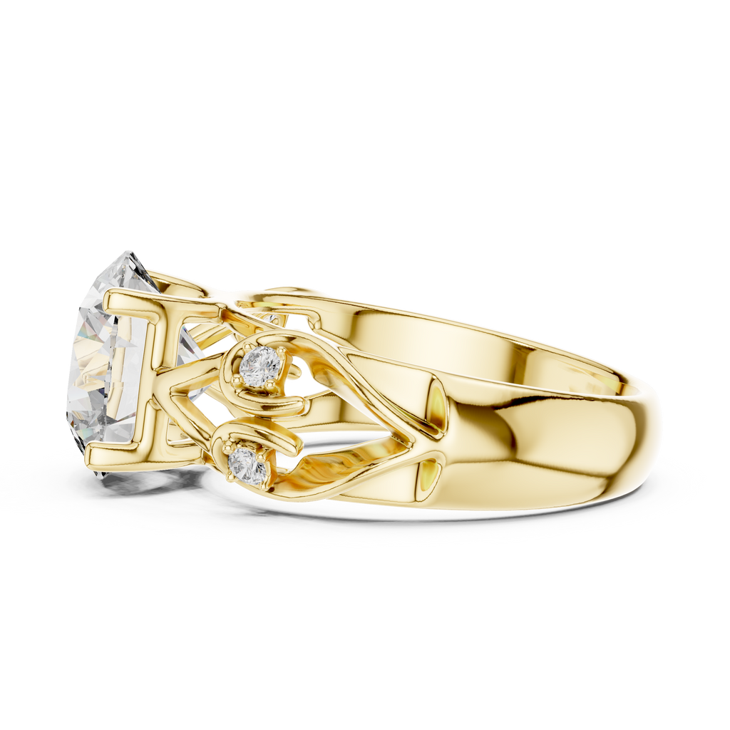 Solitaire Lab-Grown Diamond Engagement Ring with Intricate Filigree Band in Yellow Gold
