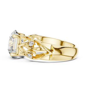 Solitaire Lab-Grown Diamond Engagement Ring with Intricate Filigree Band in Yellow Gold