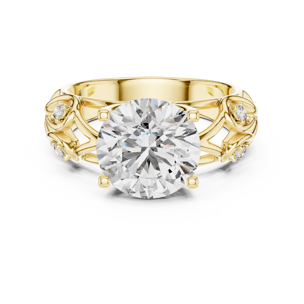 Solitaire Lab-Grown Diamond Engagement Ring with Intricate Filigree Band in Yellow Gold