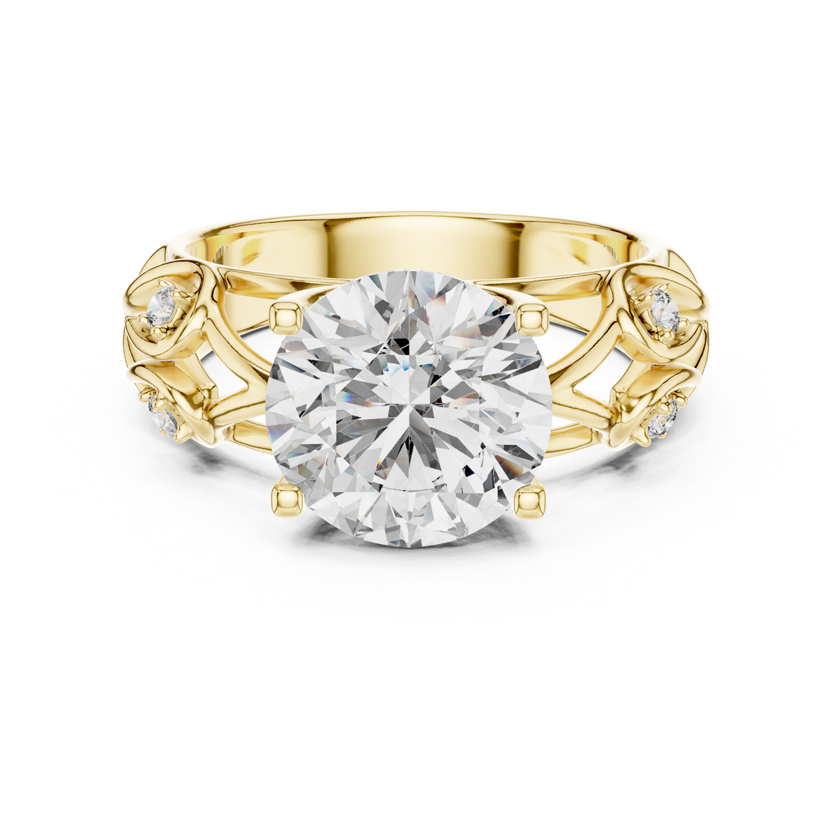 Solitaire Lab-Grown Diamond Engagement Ring with Intricate Filigree Band in Yellow Gold