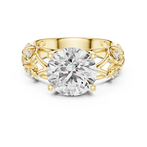 Solitaire Lab-Grown Diamond Engagement Ring with Intricate Filigree Band in Yellow Gold