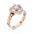 1.32 CTW round lab-grown diamond engagement ring with a heart-shaped halo and open-heart band