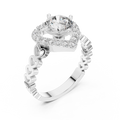 1.32 CTW round lab-grown diamond engagement ring with a heart-shaped halo and open-heart band
