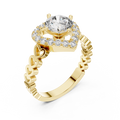 1.32 CTW round lab-grown diamond engagement ring with a heart-shaped halo and open-heart band