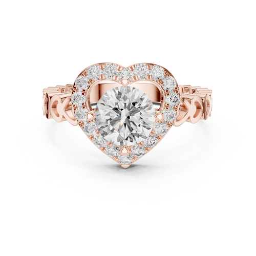 1.32 CTW round lab-grown diamond engagement ring with a heart-shaped halo and open-heart band