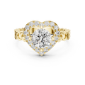 1.32 CTW round lab-grown diamond engagement ring with a heart-shaped halo and open-heart band