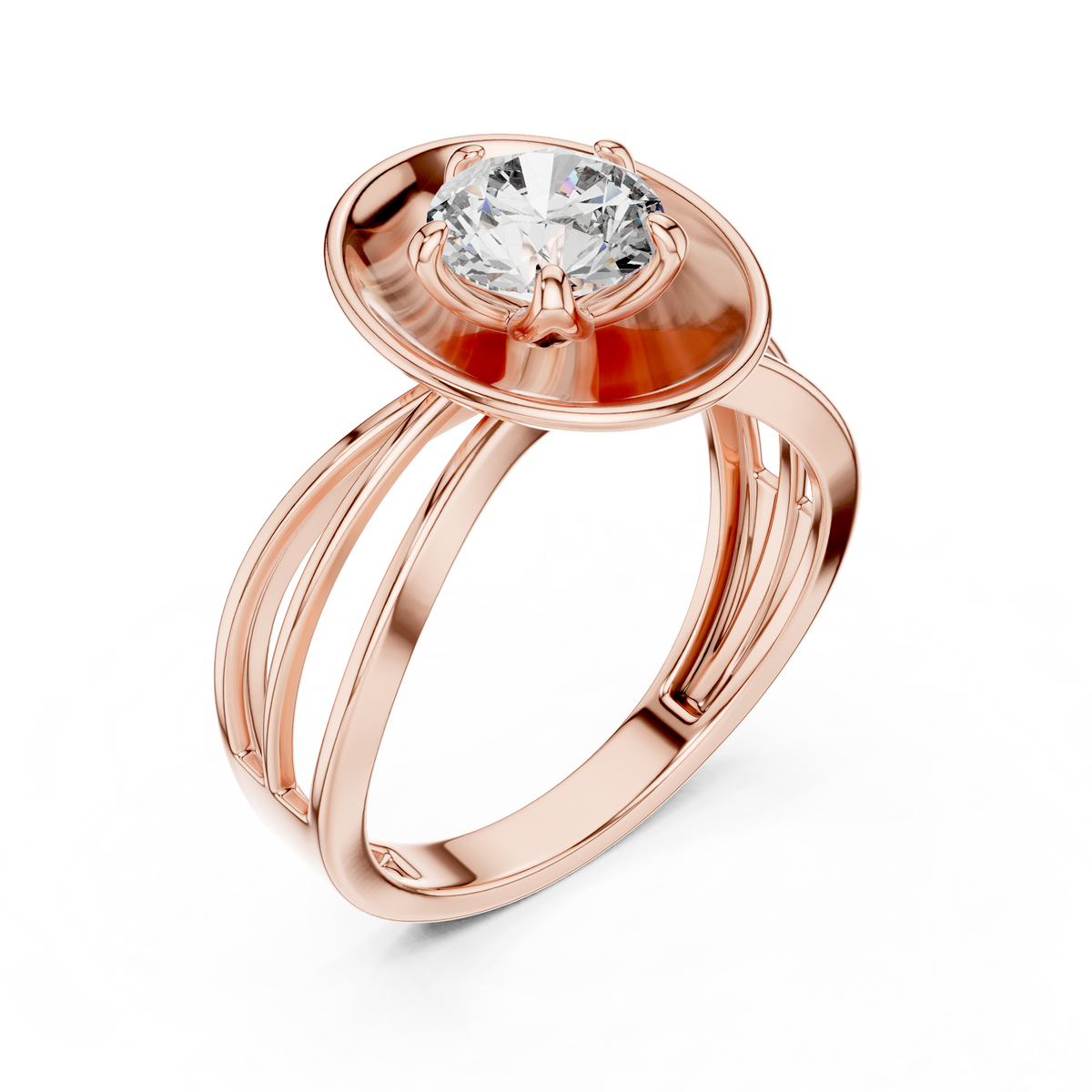 1 CT round solitaire lab-grown diamond engagement ring with a split-shank band