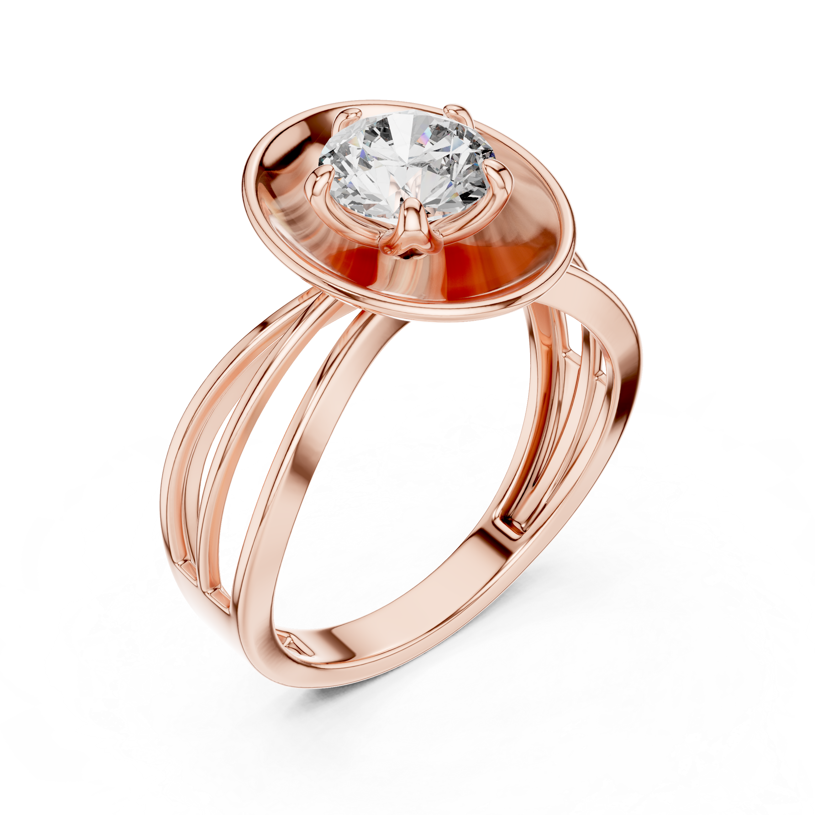 1 CT round solitaire lab-grown diamond engagement ring with a split-shank band