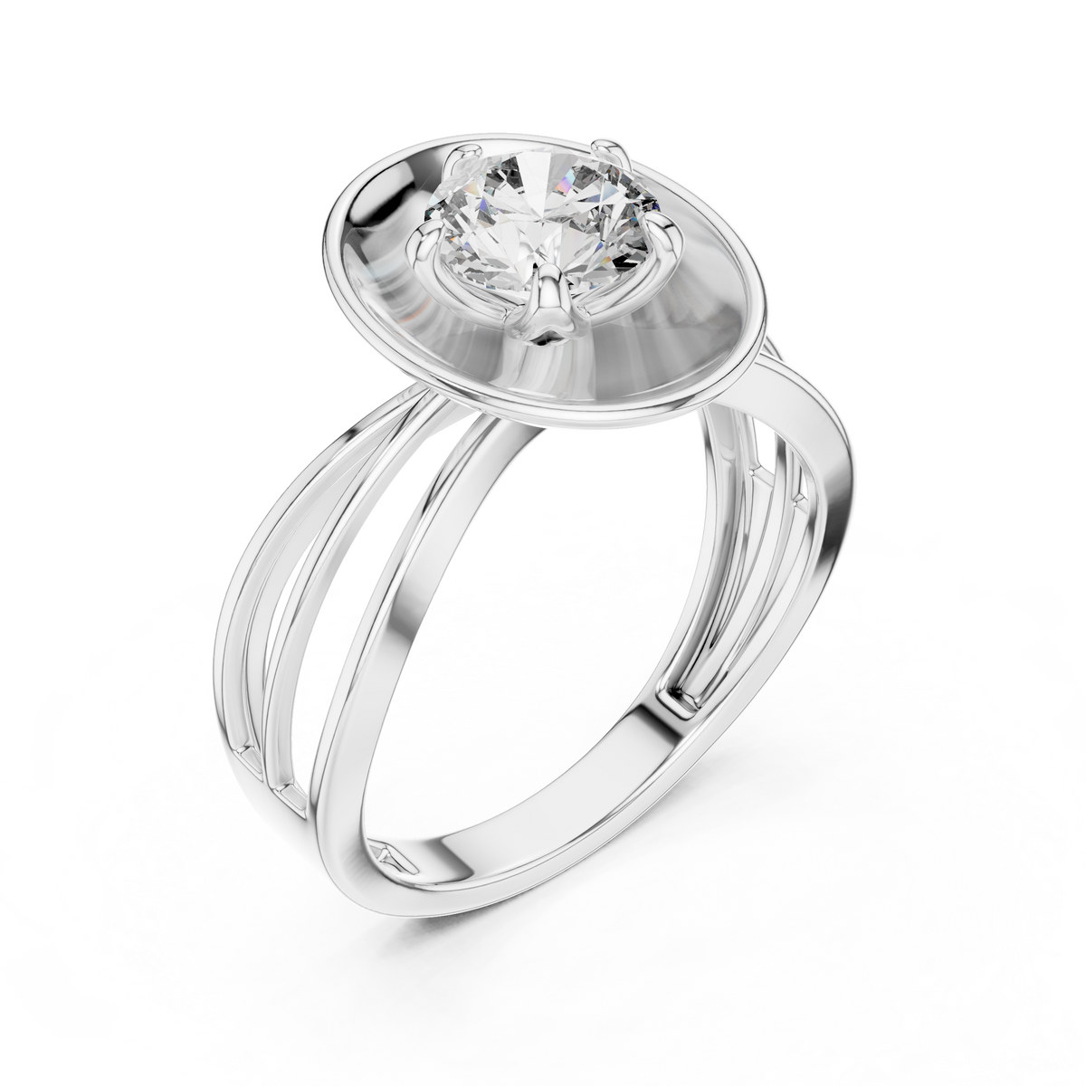 1 CT round solitaire lab-grown diamond engagement ring with a split-shank band