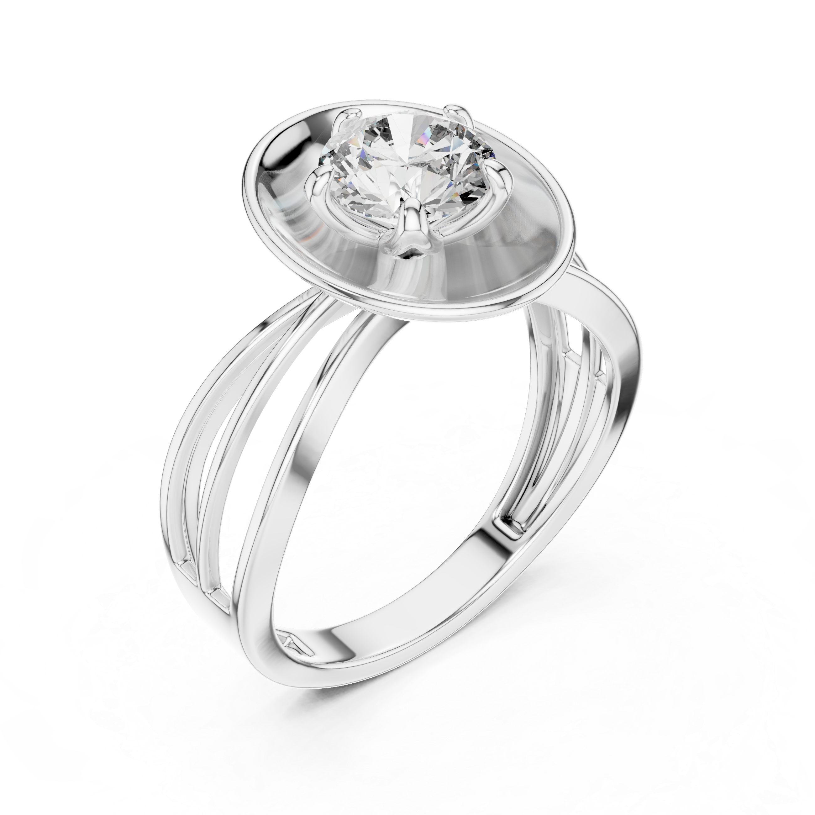 1 CT round solitaire lab-grown diamond engagement ring with a split-shank band