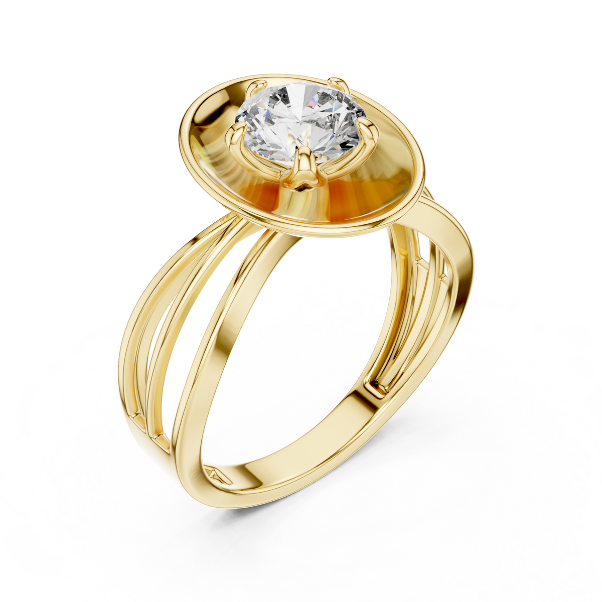 1 CT round solitaire lab-grown diamond engagement ring with a split-shank band