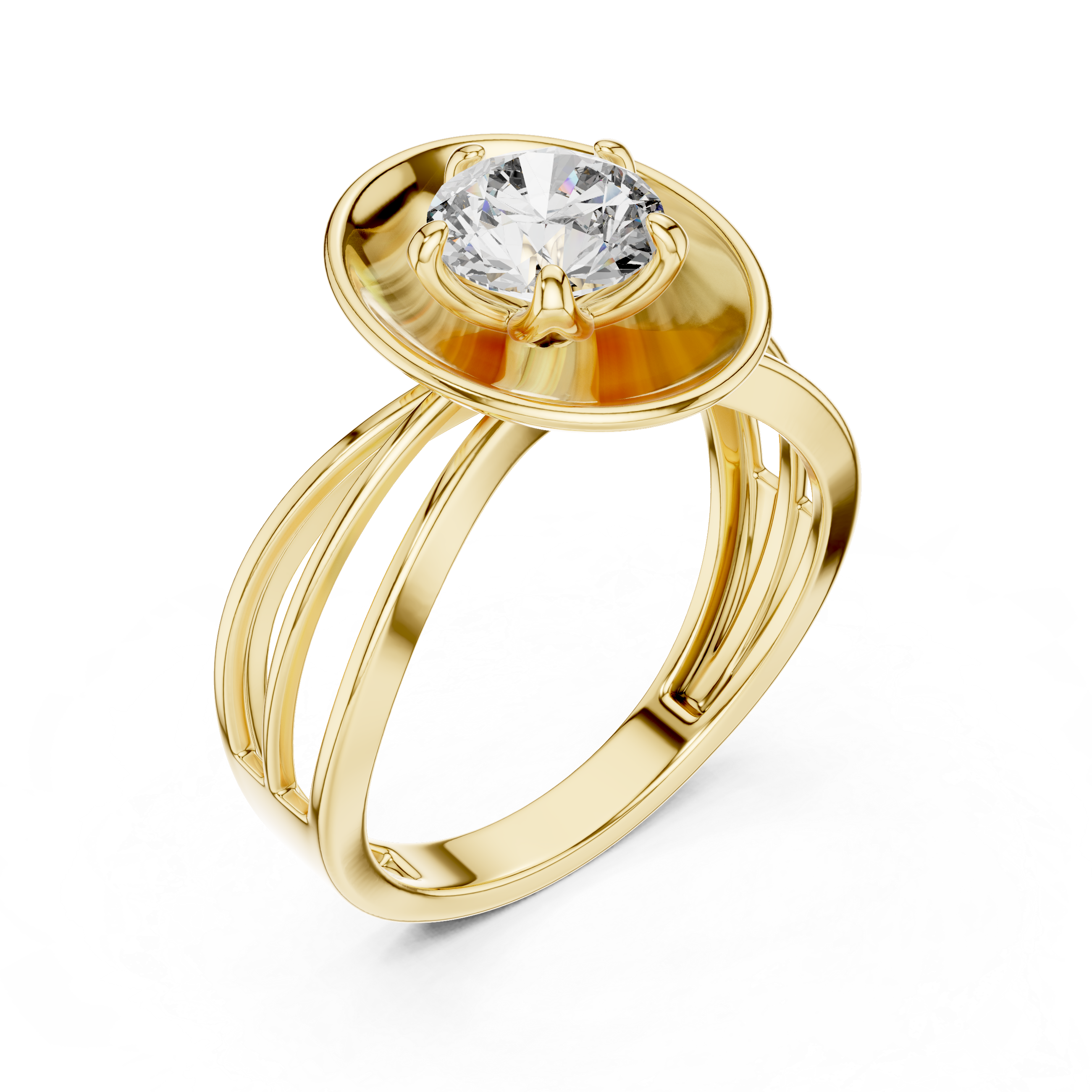 1 CT round solitaire lab-grown diamond engagement ring with a split-shank band