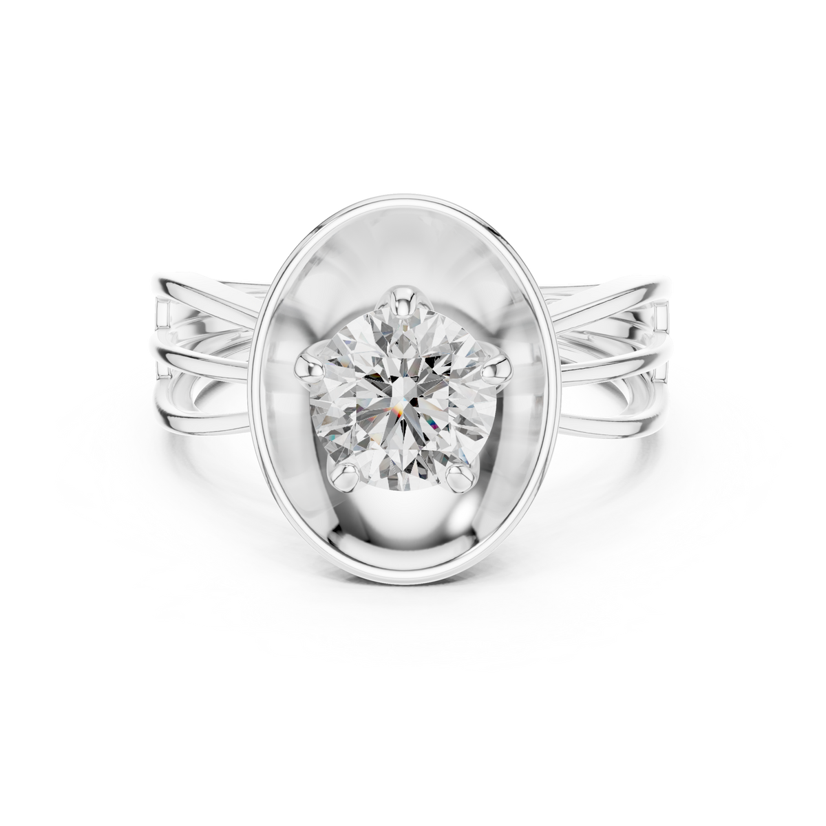 1 CT round solitaire lab-grown diamond engagement ring with a split-shank band