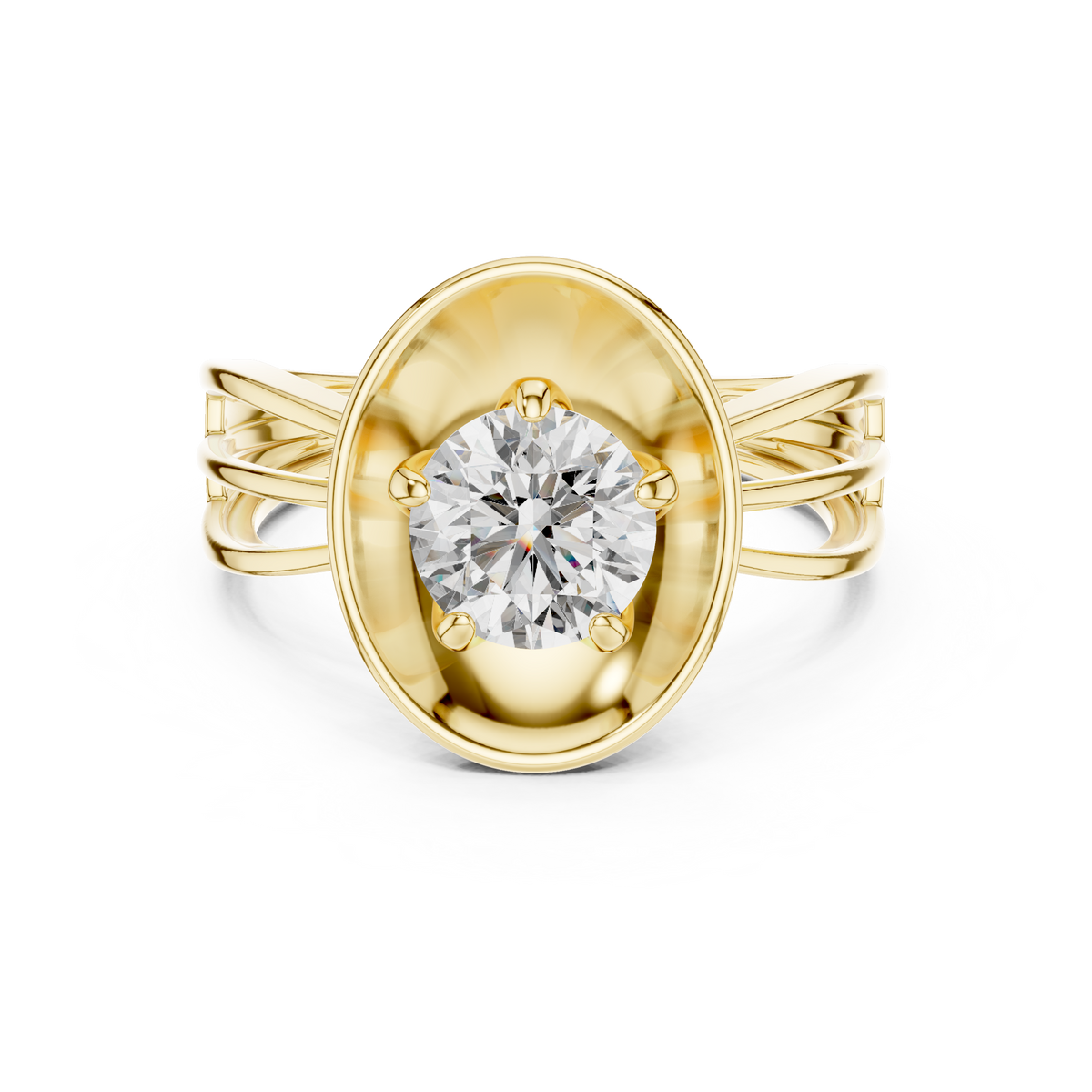 1 CT round solitaire lab-grown diamond engagement ring with a split-shank band