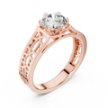 1 Ct Round Lab Grown Diamond Filigree Solitaire Engagement Ring in Rose Gold with Hand-Pierced Openwork Band